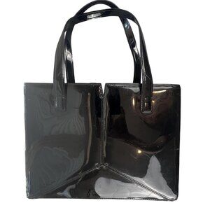 Y2K DKNY City Womens Structured Black Patent Bag Tote Shoulder Purse Glossy 90's